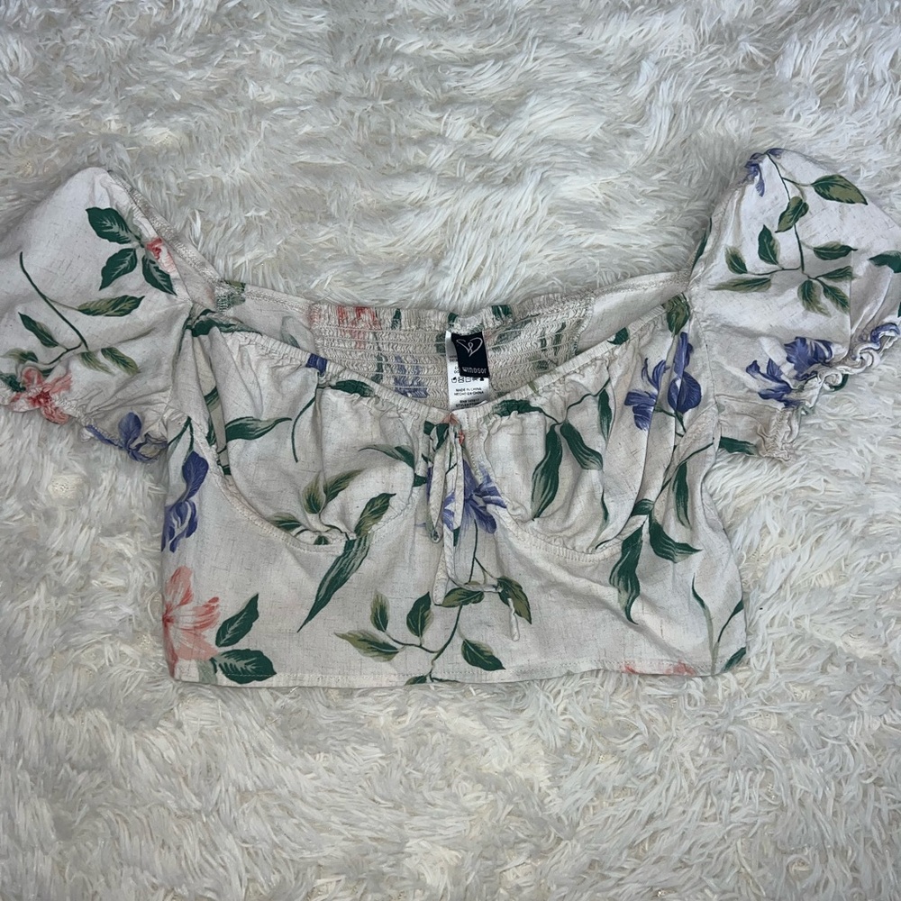 Windsor Floral Print Puff Sleeve Crop Top